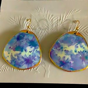 Vintage 90s Handcrafted Porcelain Pierced Earrings with 18K Gold Trim (new)